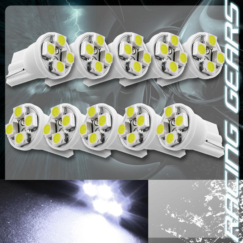 10x white smd 4 led 12v t10 wedge interior instrument map panel gauge light bulb