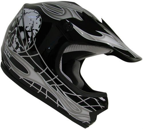 Tms youth black/silver skull flame motocross helmet ~l