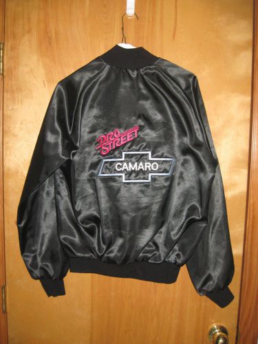 Vtg black pro-street camaro satin jacket embroidered chevy z-28 rs ss /hot rod