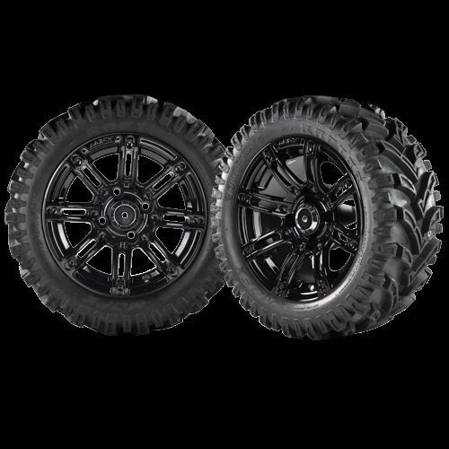 Set of 4 illusion 14x7 black wheel with 23x10x14 raptor mud tire with inserts