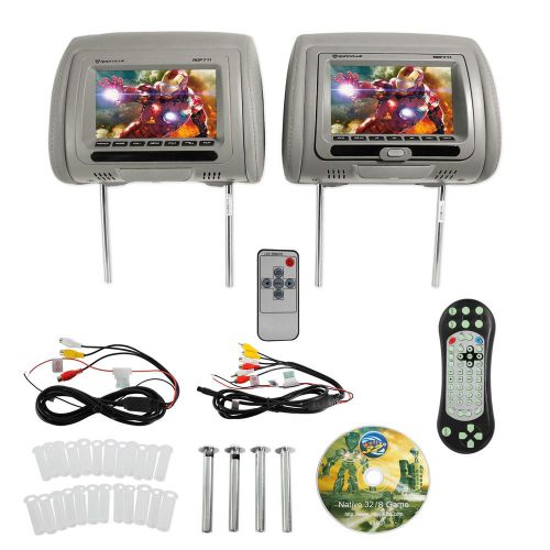 Rockville rdp711-gr 7” grey car headrest monitors w/dvd player/usb/hdmi+games+sd