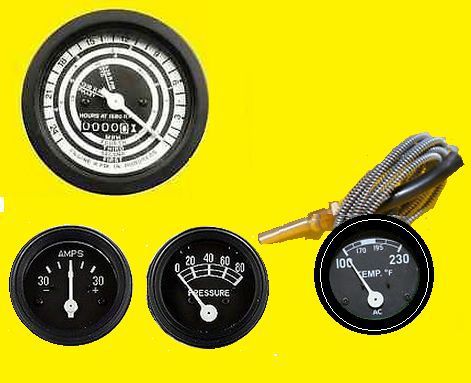 Ford tractor ammeter oil pressure gauge temperature tachometer gauge set black