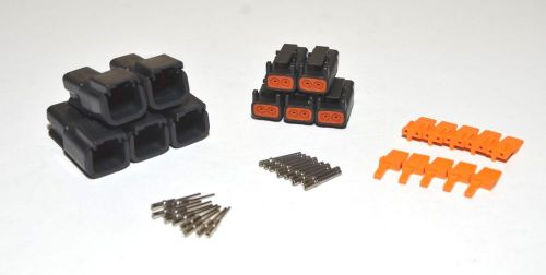 5 x deutsch dtm 2-pin genuine black connector kit 20 awg solid contacts, usa