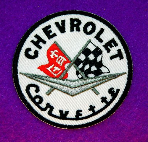 Corvette emblem embroidered iron on patch - 2 7/8 inch round