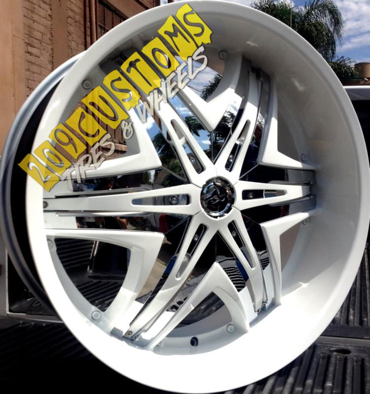 24" 24 inch rims wheels tires diablo elite white chrome inserts escalade  2008