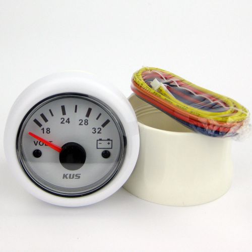 Marine auto voltage gauge for boat white plastic bezel white face 18-32v free