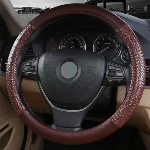 Coffee soft leather car steering wheel well cover wrap for ford honda kia toyota