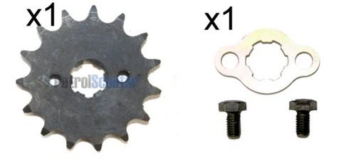 Pit bike steel heavy duty 15 tooth 428 sprocket 17mm centre + retainer + bolts