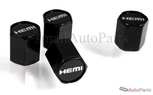 (4) hemi logo black abs tire/wheel stem air valve caps covers set
