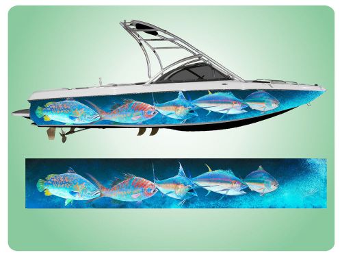 Blue fish boat wrap marlin grouper tuna pompano customized for your fishing boat