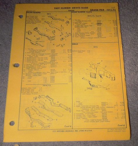 1973 74 75 pontiac grand prix parts manual service guide illustrations numbers
