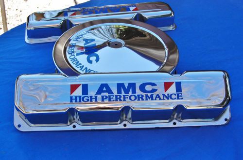 Amc 304-360-401 chrome valve covers &amp; air cleaner  &#034;high performance&#034; decals amx
