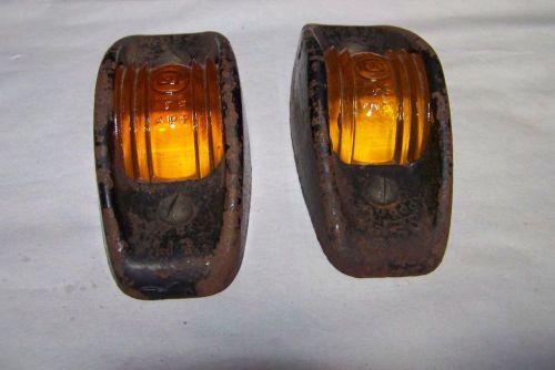 Vintage pair sema k-d 54 lamps  amber glass lens side markers boat car or auto