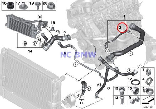 Bmw genuine cooling auxiliary radiator fork to expansion tank hose e90n