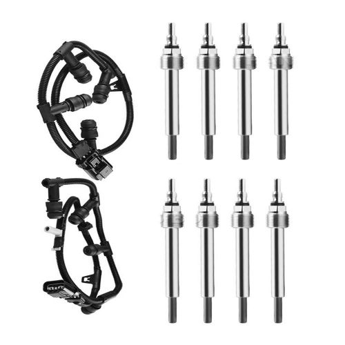 8 x 2004-2007 ford 6.0 powerstroke glow plug with harness set right &amp; left