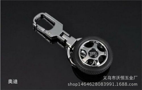 Audi logo metal  and leather  wheel shape car key chain ring fob
