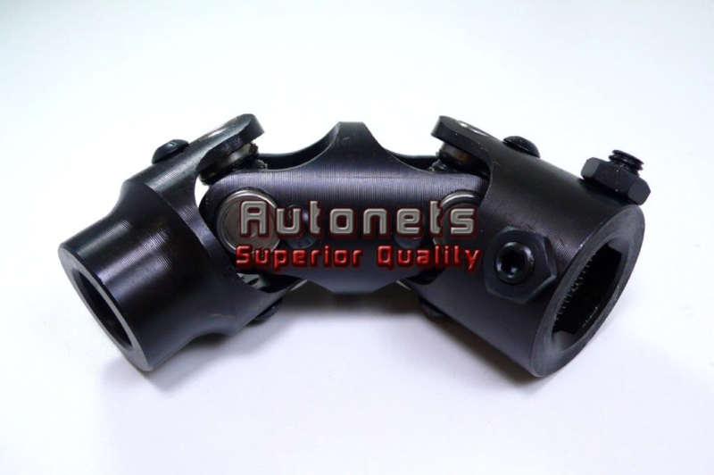 Black universal double style steering u-joint 3/4" x 1"dd chevy hot rat rod