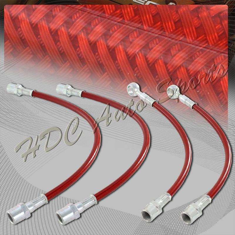 Audi 02-05 a4 02 04-05 s4 front + rear stainless steel brake line hose kit - red