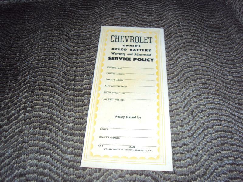Ac delco original battery warranty card ss chevelle nova z28 442 impala corvette