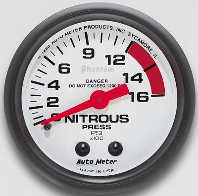 Autometer phantom mechanical nitrous pressure gauge 2 5/8" dia white face 5828