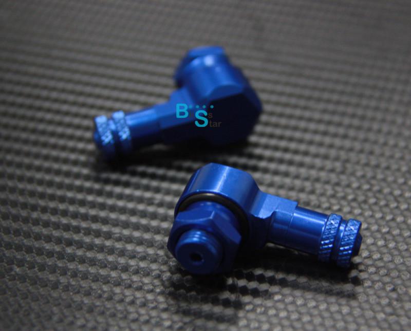 2 pcs blue racing moto cnc aluminum wheels valve stems caps 90 degrees 11.3mm
