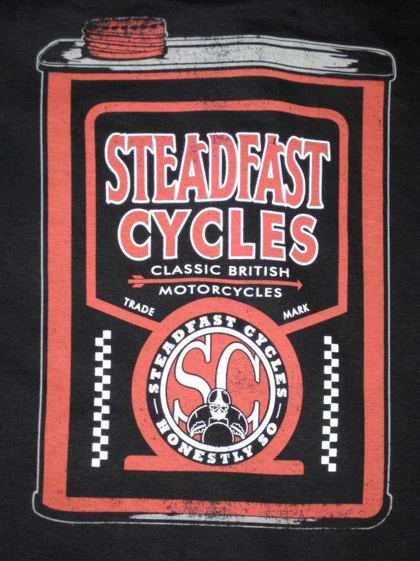 Steadfast cycles mens large shirt oil can vintage english cafe racer motorcycle