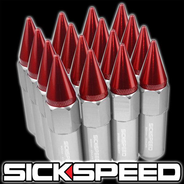 16 polished/red spiked 60mm  aluminum extended tuner lug nuts wheel 10x1.25 b