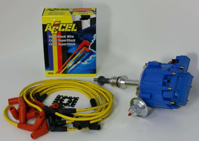 Ford 351w 351 windsor hei distributor & accel wires 6510-blue-kit