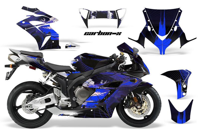 Amr racing graphics decal wrap kit- honda cbr1000 street bike, 04-05 carbon blue
