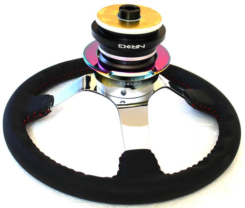 Nrg steering wheel chrome short hub quick release combo honda accord 90-93