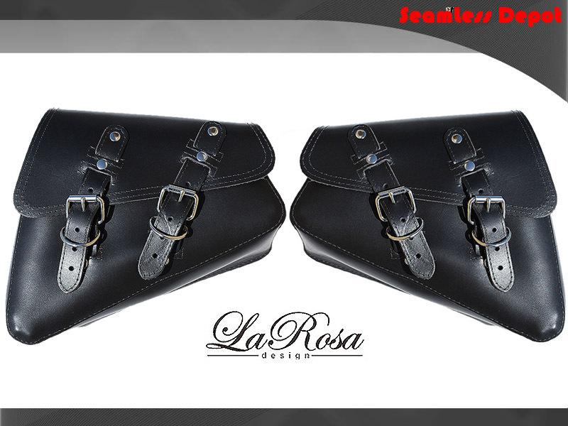Larosa black leather left & right saddlebags (fits: harley-davidson sportster)