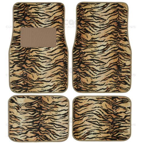 Tiger beige car floor mat 4 pc set design mat rubber backing auto carpet