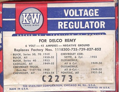 K-w voltage regulator c2273.... new old stock...buick-cadillac-chevrolet-olds