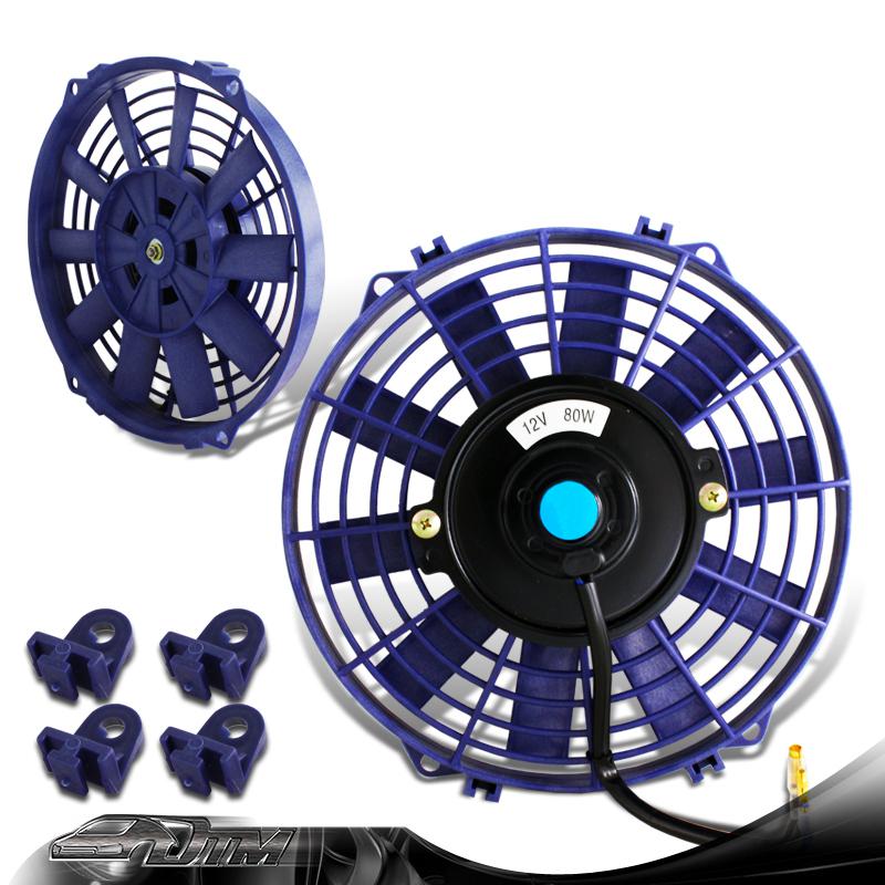 Universal blue 9" 1500cfm 2250rpm electric cooling slim engine bay radiator fan