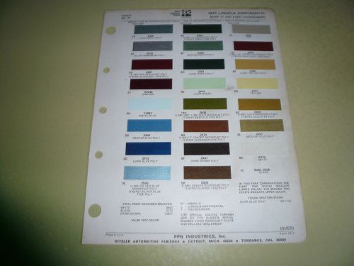 1973 lincoln  ditzler ppg color chip paint sample - vintage mark iv t-bird