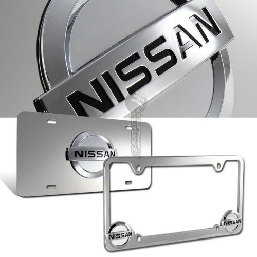 Nissan 3d  logo stainless steel license plate frame - 2pc front &amp; back authentic