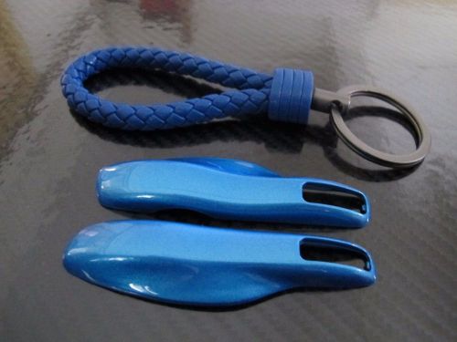 Blue pu key chain + 2pcs blue remote fob cover key case trim for porsche macan