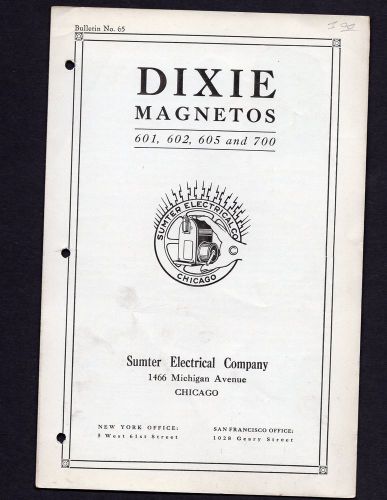 C1920 dixie magnetos 601 602 605 &amp; 700 bulletin 65, small 4 page catalog eph5