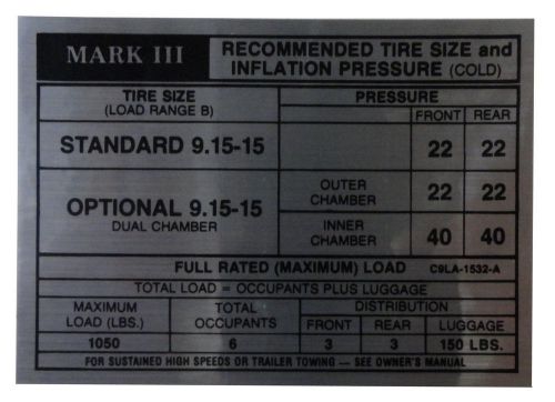 1969 lincoln mark iii tire pressure decal