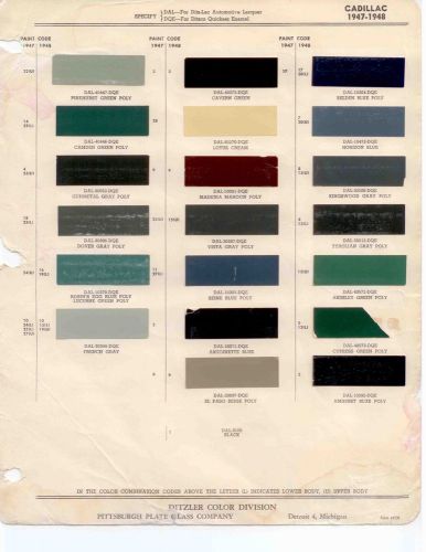 1947-48 cadillac fleetwood / 60 special series 60s 61 62 75 paint chips ditzler