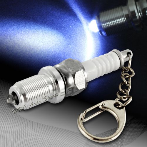 Universal 60mm white led flash light lamp spark plug style key chain ring fob