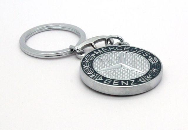 New 3d chrome plate keyrings key fob chains car logo double sided fit benz