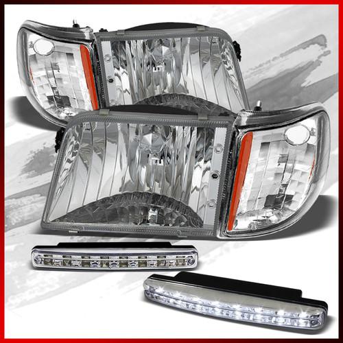 93-97 ranger chrome crystal headlights+corner turn signal lights +drl led strip