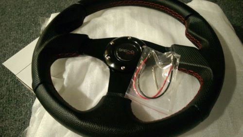 Spec-d tuning - aftermarket steering wheel - black with red stitching + horn