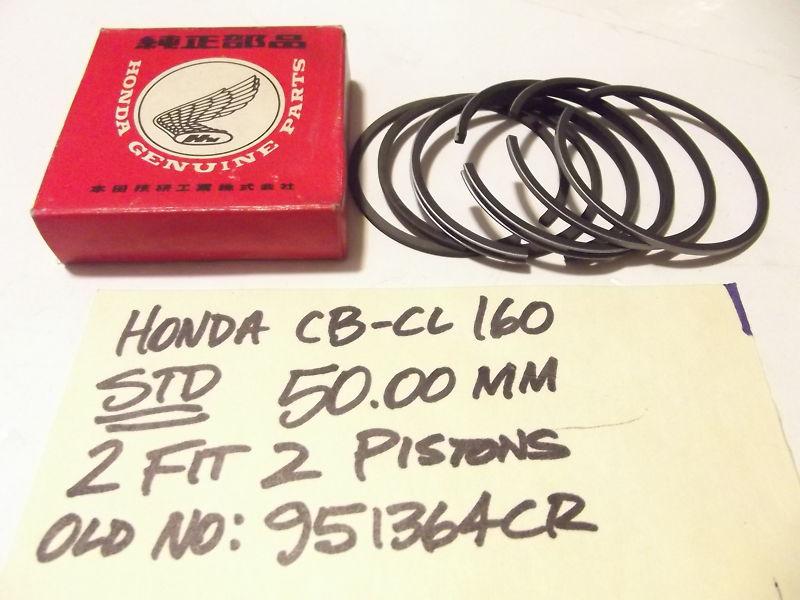 Honda cb160 cl160 cb cl 160 piston ring set (2pcs) std 50mm 951364 cr nos