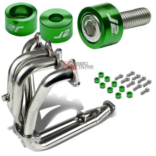 J2 for 94-97 accord f22 exhaust manifold 4-2-1 header+green washer cup bolts