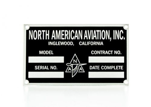 North american aviation aircraft data plate, ww ii  p-51, b-24, at-6  dpl-0108