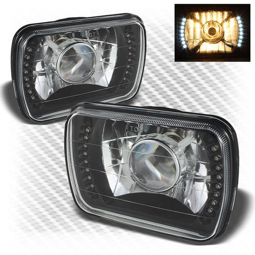 7x6 black diamond-cut projector headlights w/super-bright led built-in upgrade