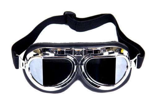 Motorcycle goggles chrome smoke steampunk half helmet flight aviator eyewear