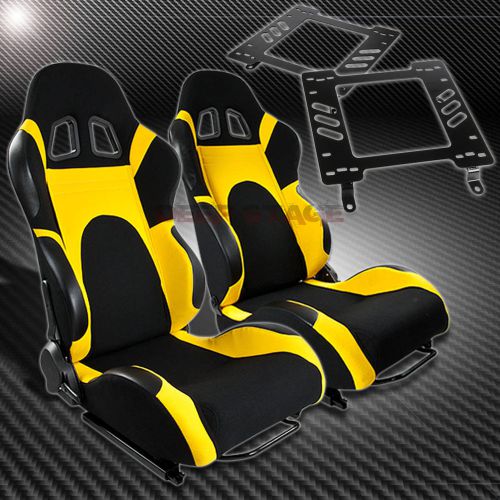 For firebird trans am 3g bracket+t-6 reclining black yellow woven racing seat x2